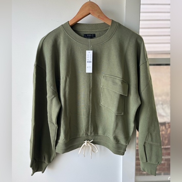 NWT! - Comfy Cropped J Crew Sweatshirt (100% Cotton - Utility/Army Green) - Picture 1 of 9